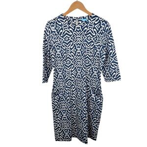 J. McLaughlin Catalyst Dress ¾ Sleeve Shift Dress Size Medium Blue Nile‎ Geo